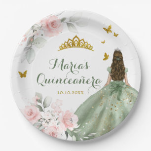 Sage Green Royale Quinceañera 16th Paper Plate