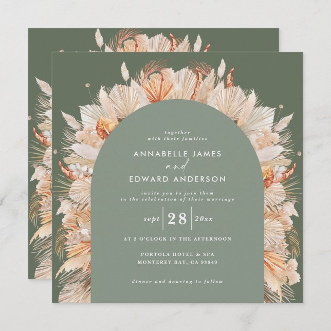 Sage Green Rust Bohemian Dried Botanical stylish Invitation (Front/Back)