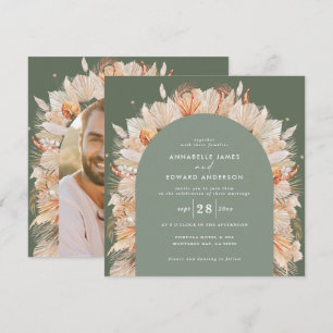 Sage Green Rust Bohemian Dried Botanical stylish Invitation