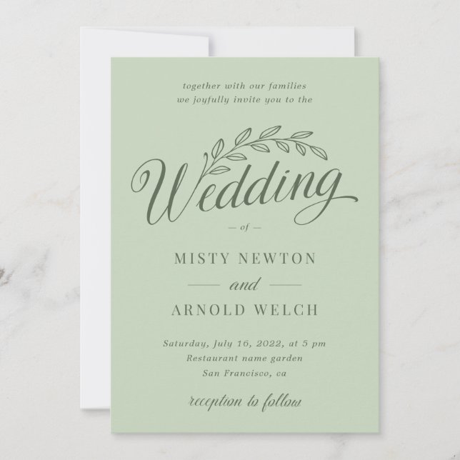 Sage Green Rustic Backyard Botanical Leaf Wedding Invitation (Front)