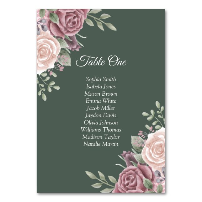 Sage Green Rustic Boho Dusty Rose Floral Table Number (Front)