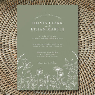 Sage Green Rustic Boho Wildflower Floral Invitation