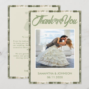 Sage Green Rustic Denim Photo Wedding Thank You Card