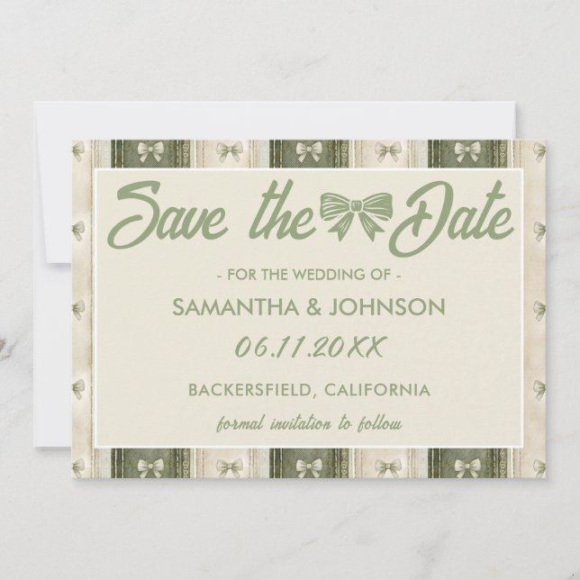 Sage Green Rustic Denim Wedding Save The Date (Front)