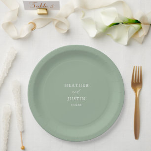 Sage Green Rustic Elegant Wedding Paper Plate
