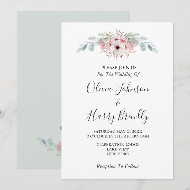 Sage Green Rustic Eucalyptus Wedding   Invitation (Front/Back)