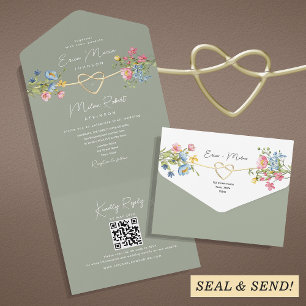 Sage Green Rustic Floral Wedding All In One Invitation