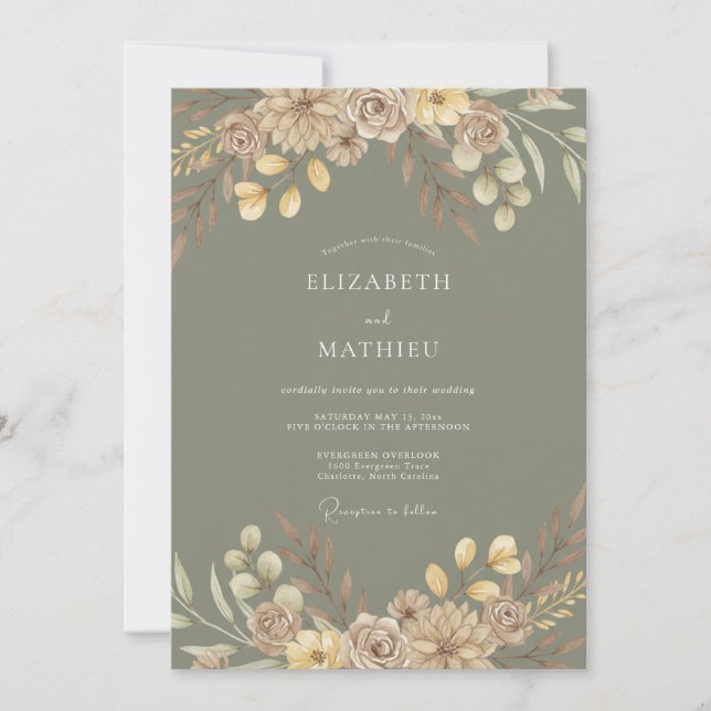 Sage Green Rustic Foliage Wedding Invitation (Front)