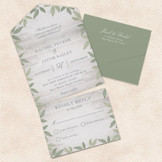 Sage Green Rustic Garden Greenery Wedding All In One Invitation (Creator Uploaded)