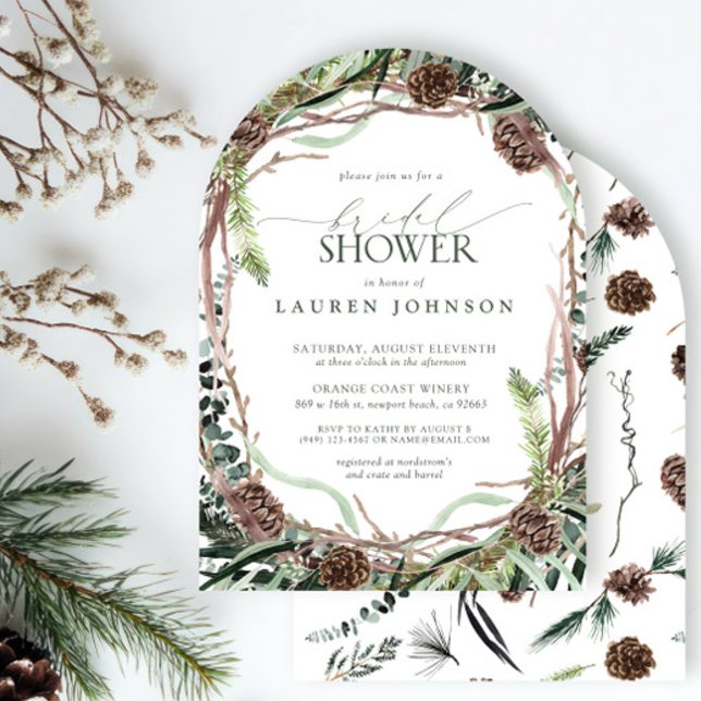 Sage Green Rustic Greenery Pinecone Bridal Shower Invitation (Creator Uploaded)