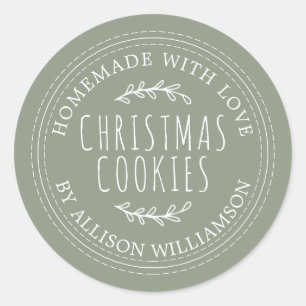 Sage Green Rustic Homemade Christmas Cookies Classic Round Sticker