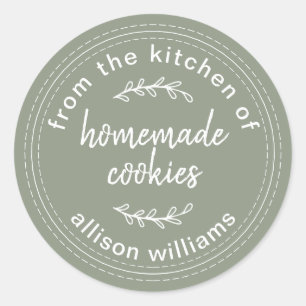 Sage Green Rustic Homemade Cookies Personalised Classic Round Sticker
