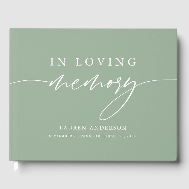 Sage Green Rustic In Loving Memory Funeral  Guest Book (Front)