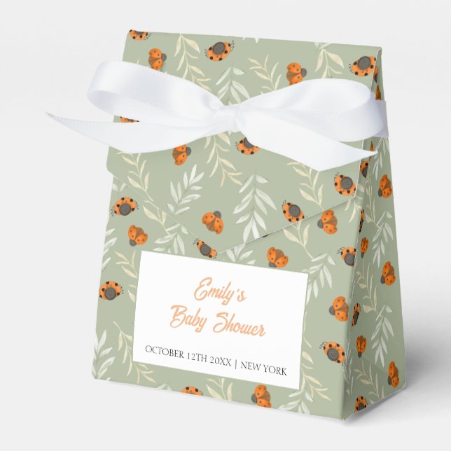 Sage Green Rustic Ladybug Greenery Baby Shower  Favour Box (Front Side)