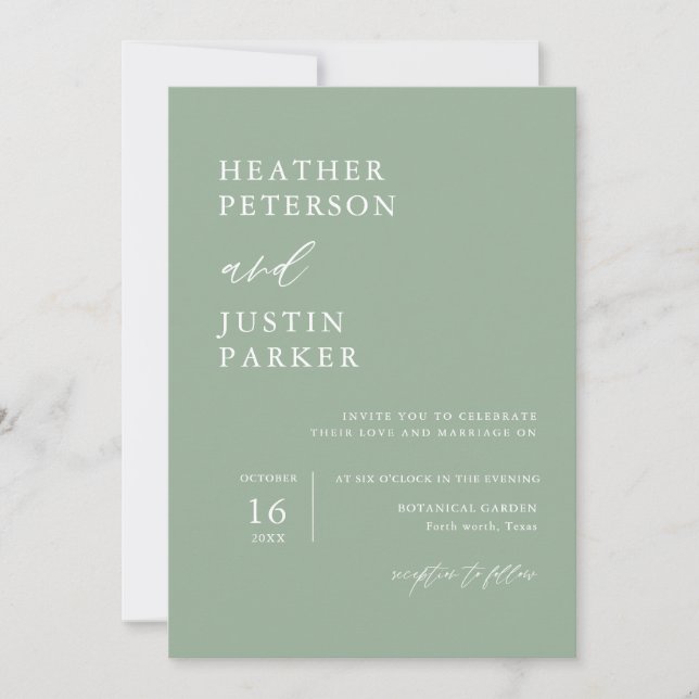 Sage Green Rustic Simple Wedding Invitations (Front)