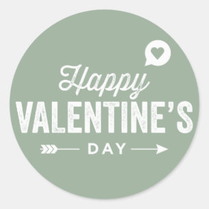 Sage Green Rustic Typography Happy Valentine's Day Classic Round Sticker