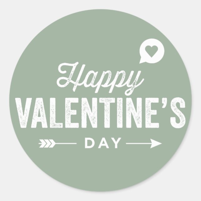 Sage Green Rustic Typography Happy Valentine's Day Classic Round Sticker (Front)