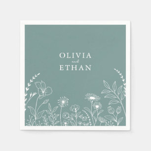 Sage Green, Rustic, Wildflowers Wedding Napkins