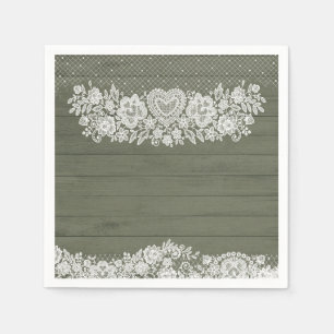Sage Green Rustic Wood Lace Farmhouse Barn Chic Napkin