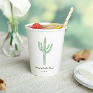 Sage Green Saguaro Cactus Bridal Shower Paper Cups