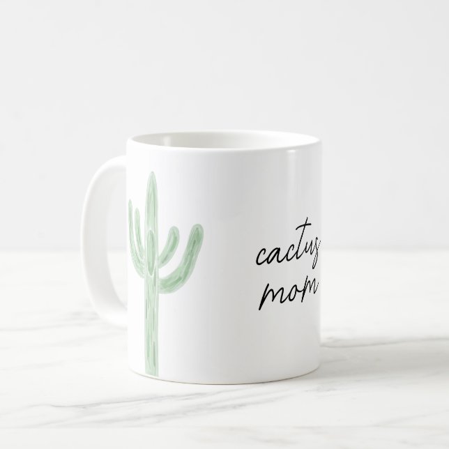 Sage Green Saguaro Cactus Mum Watercolor Coffee Mug (Front Left)