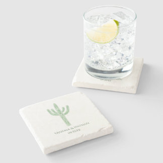 Sage Green Saguaro Cactus Wedding Favour Stone Coaster
