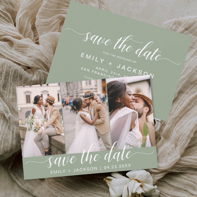 Sage Green Save the Date 3 Photo Elegant Modern (Creator Uploaded)