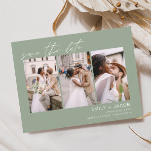 Sage Green Save the Date 3 Photo Elegant Postcard