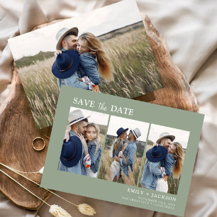 Sage Green Save the Date 4 Photo Simple