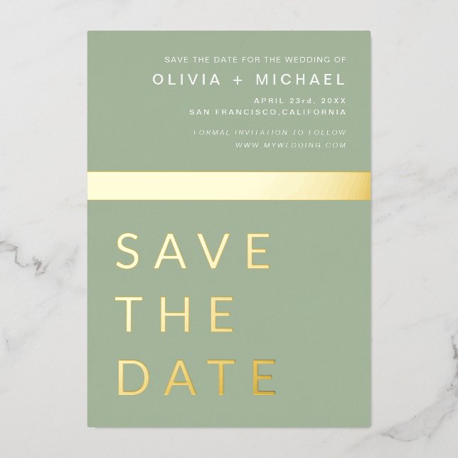  Sage Green Save the Date Elegant Gold (Front)