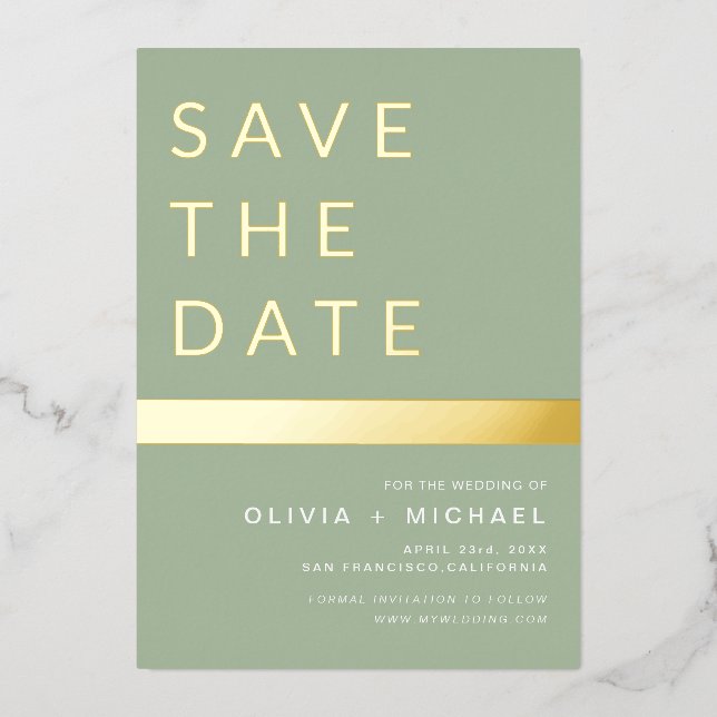  Sage Green Save the Date Elegant Gold (Front)