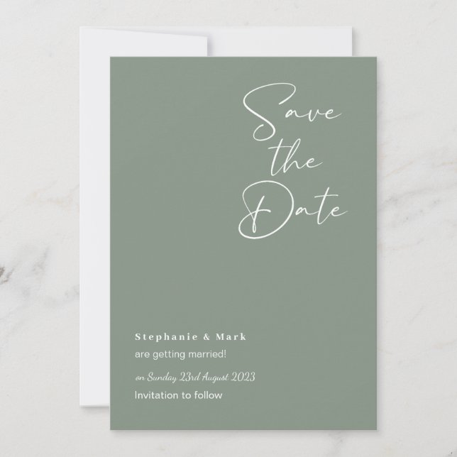 Sage green save the dates, green wedding invite (Front)