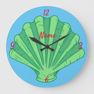 Sage Green Scallop Shell Thunder_Cove Large Clock