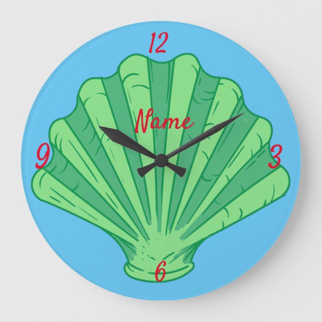 Sage Green Scallop Shell Thunder_Cove Large Clock (Front)