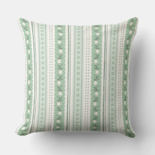 Sage Green Scallop Vine & Floral Stripe Cushion
