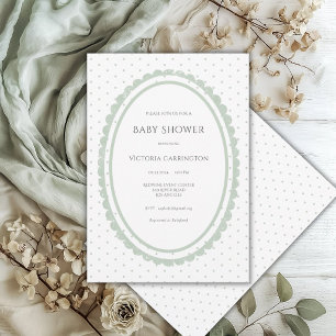 Sage Green Scalloped Frame Vintage Invitation