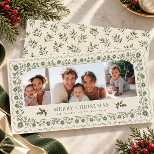 Sage Green Scalloped Lace Multi Photo Holiday Card