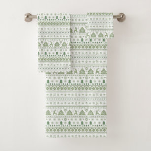 Sage Green Scandinavian Nordic Winter Christmas Bath Towel Set