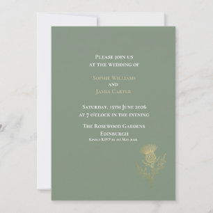 Sage Green Scottish Thistle Wedding Invitation   E