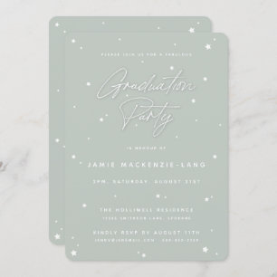 Sage Green Script and Stars Graduation Party Invitation