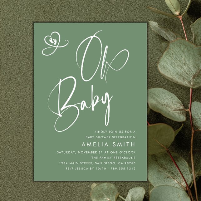 Sage Green Script Baby Shower Invitation (Creator Uploaded)