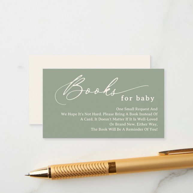 Sage Green Script Books for Baby Enclosure Card (Front/Back In Situ)