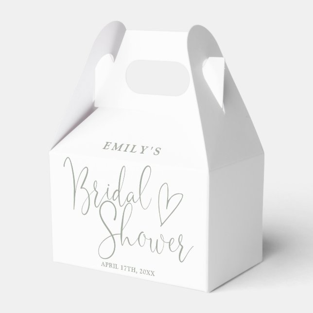 Sage Green Script Calligraphy Bridal Shower Favour Box (Front Side)