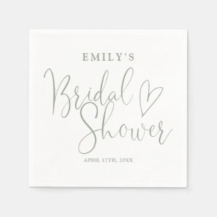 Sage Green Script Calligraphy Bridal Shower Napkin