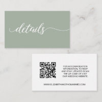 Sage green script Details Wedding website QR code