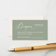 Sage Green Script Diaper Raffle Enclosure Card