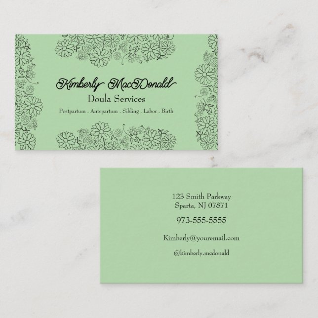 Sage Green script doula services Business Card (Front/Back)