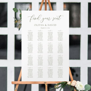 Sage Green Script Elegant 16 table Seating Chart