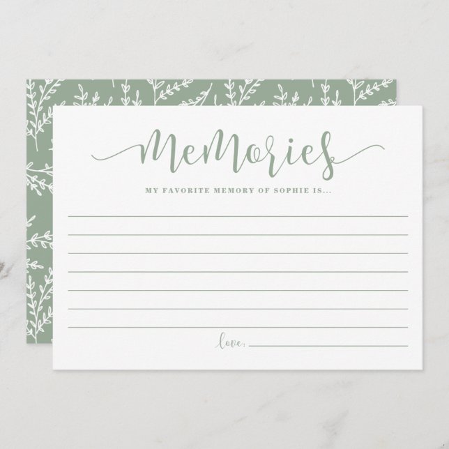 Sage Green Script Favourite Memory of the Bride Advice Card (Front/Back)
