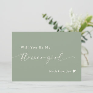 Sage Green Script Flower Girl Proposal Card